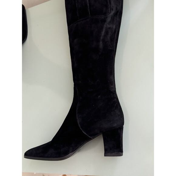 YVES SAINT LAURENT VTG Square Toe Black Suede Knee Boots Block Heels Sz 7.5 YSL - Picture 11 of 16